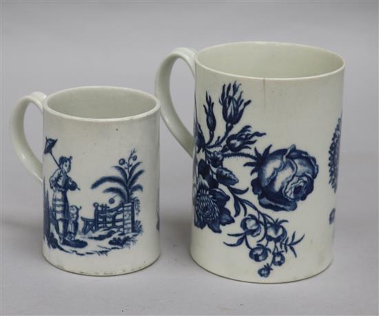 A Caughley floral spray pattern mug, c.1780 and a Worcester La Peche / Le Promenade small mug